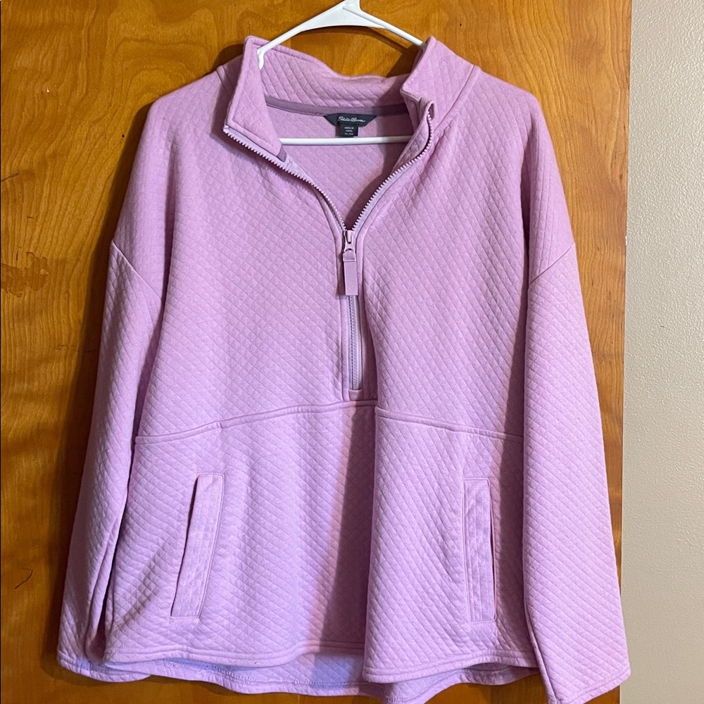 Eddie Bauer Pink Quarter Zip Quilted Pullover Sweatshirt Size XL